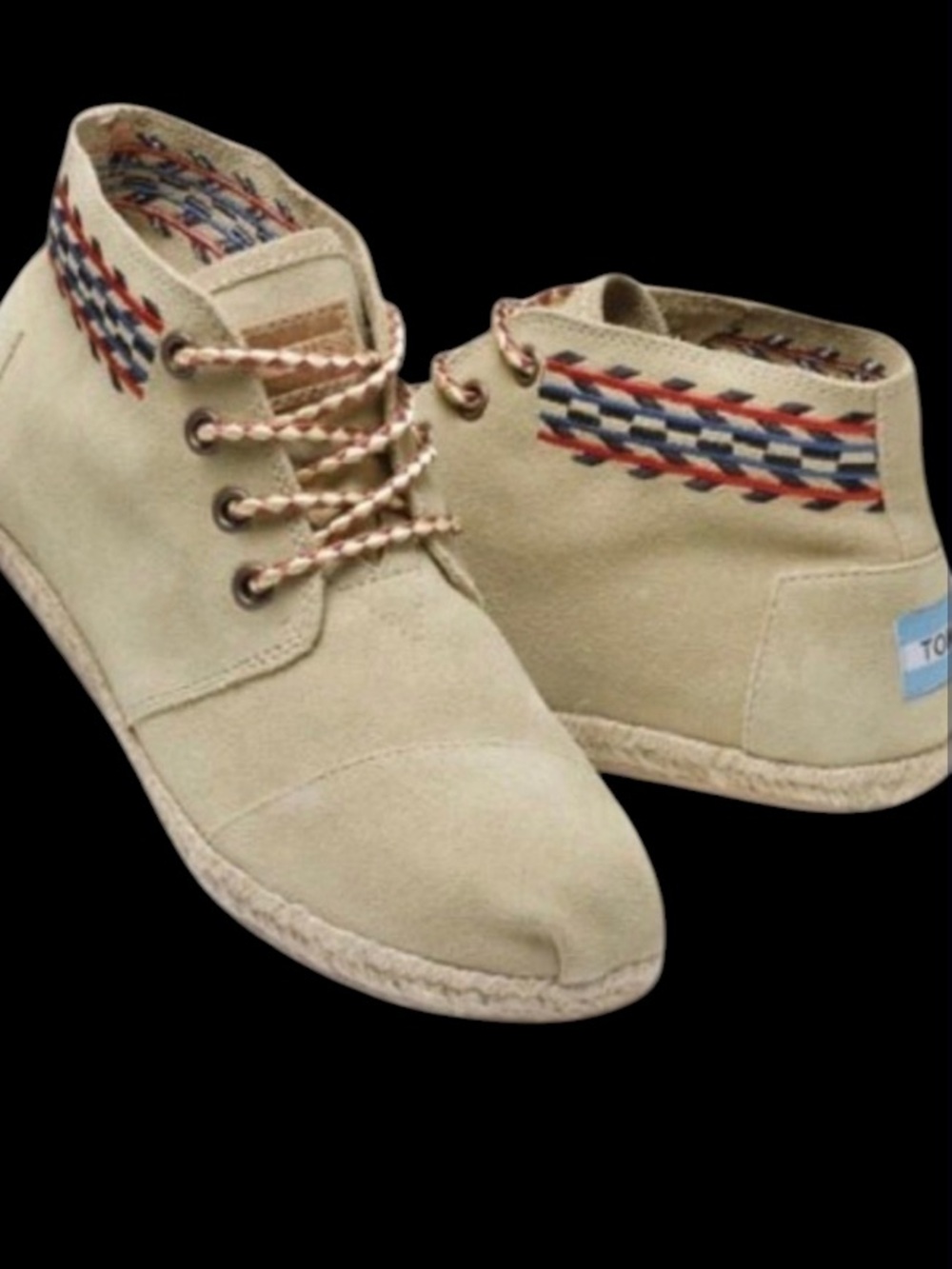 Toms Beige Sand Lace Up Ankle Tribal Moccasin Embroidered Aztec Chukka Boots 9